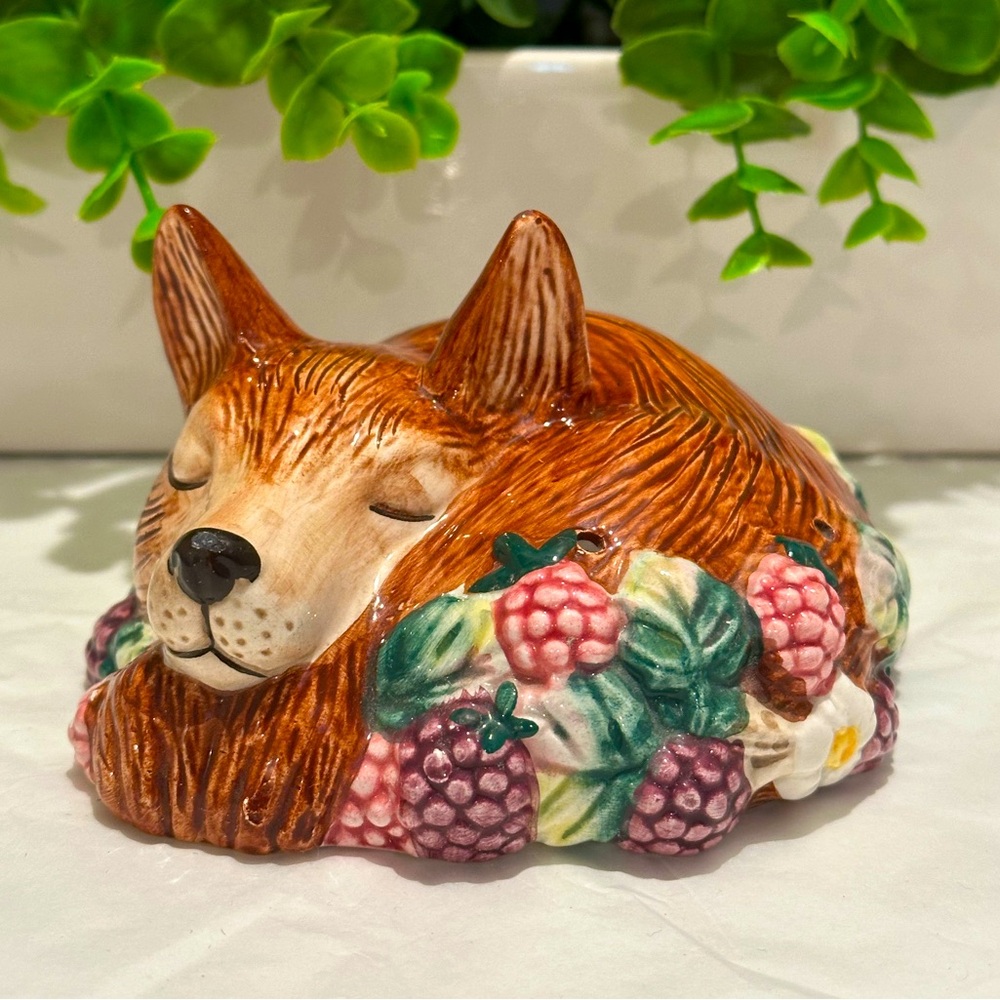 Vintage 1990 Fitz and Floyd Reynard Inspired Sleeping Red Fox Potpourri Holder - Picture 1 of 7